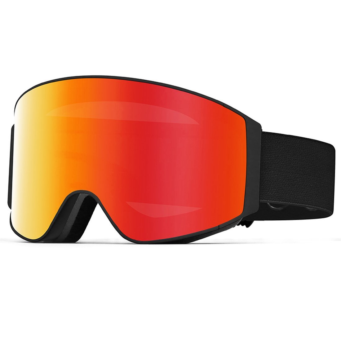 Ski and snowboard goggles with orange-red mirror cylindrical lens