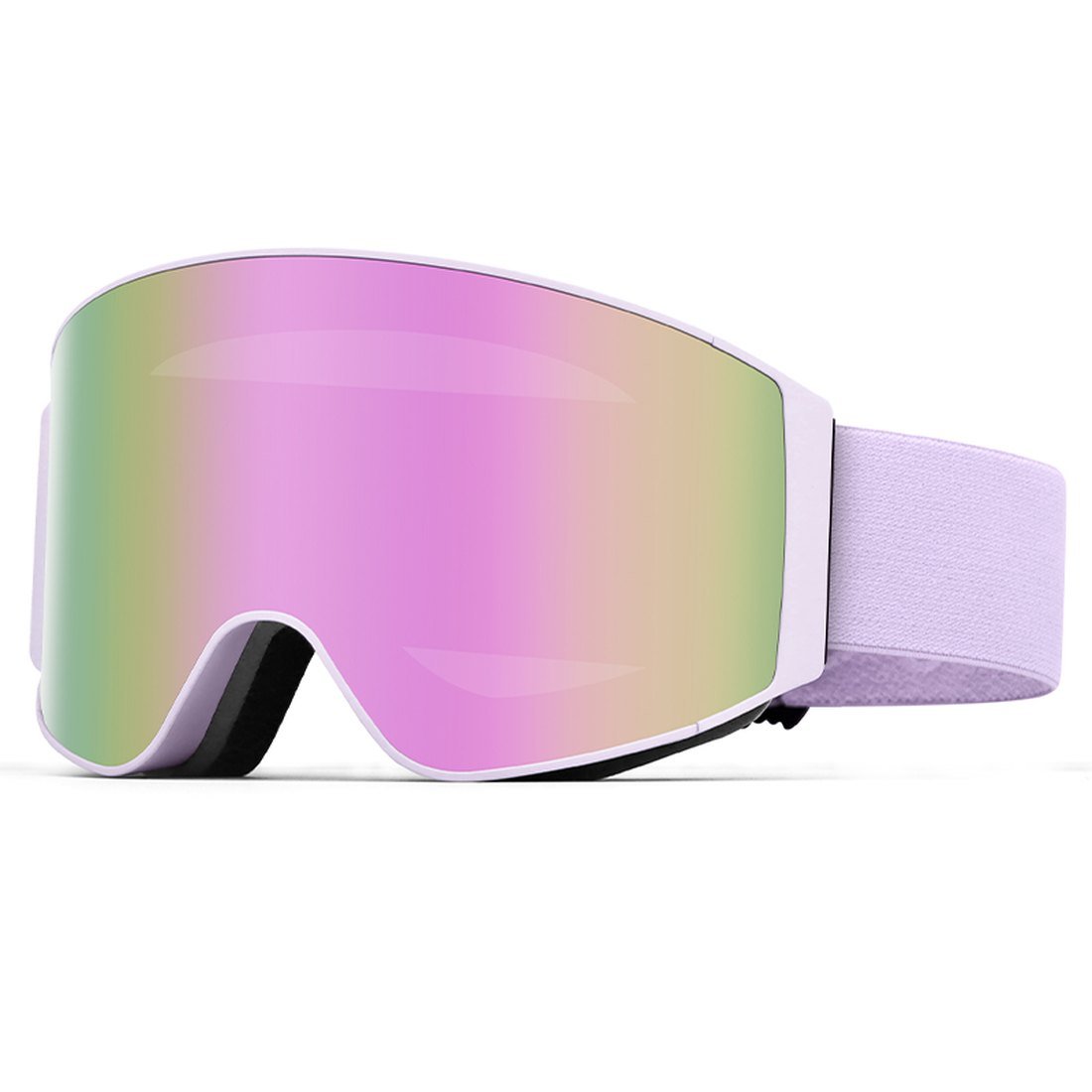 Ski goggles with pink mirror lens and dusty pink strap