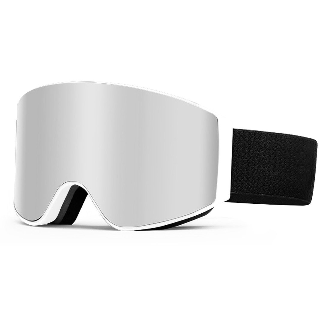 Side view of magnetic ski goggles with silver mirror lens