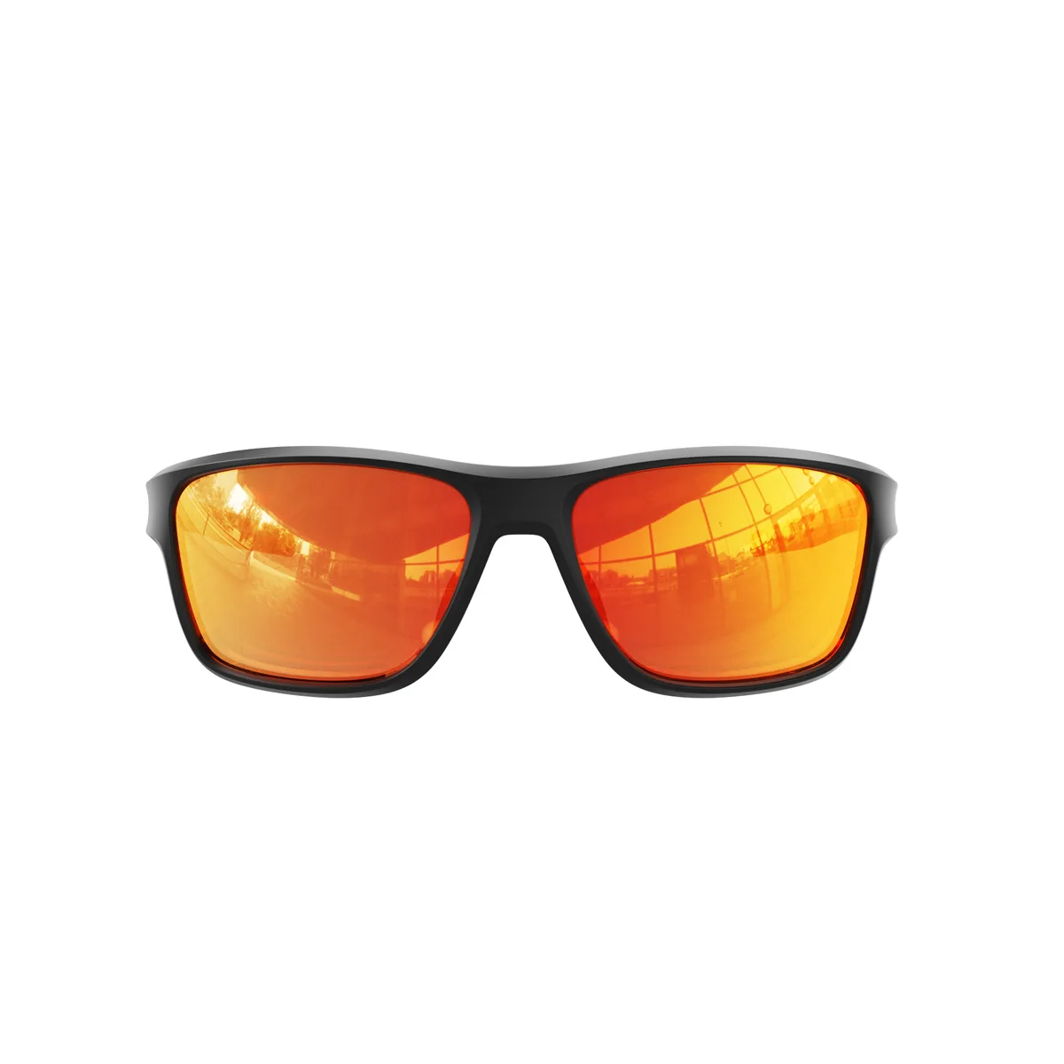 WORLUX KA01-01 full-rim sports sunglasses, matte black frame with orange red — front view