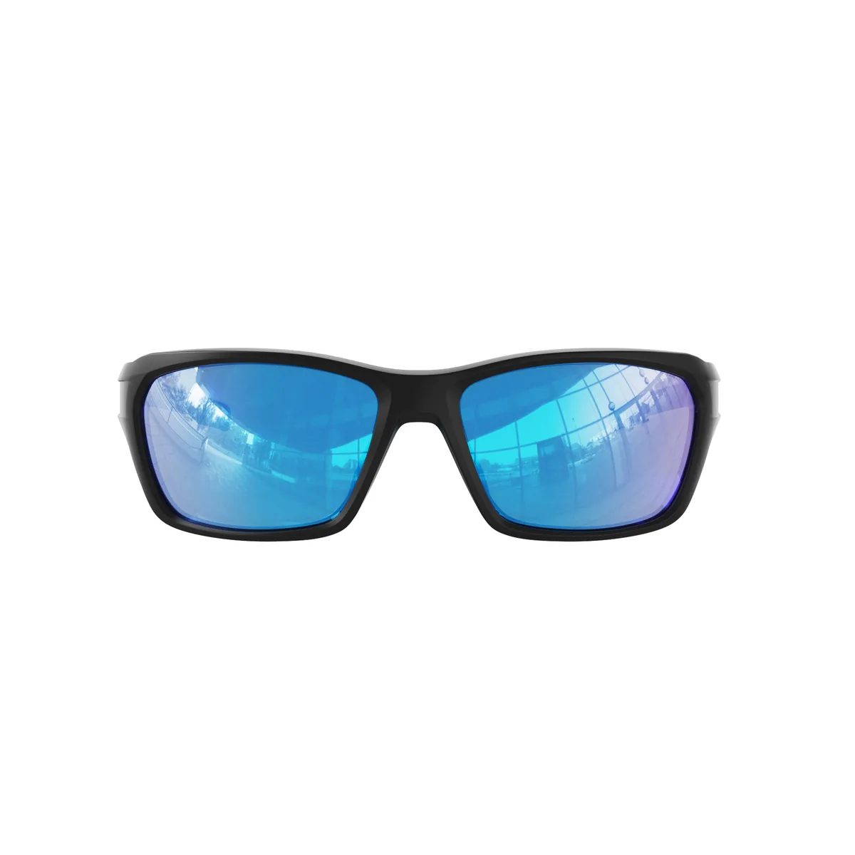 WORLUX KA02-03 full-rim sports sunglasses, matte black frame with ice blue — front view