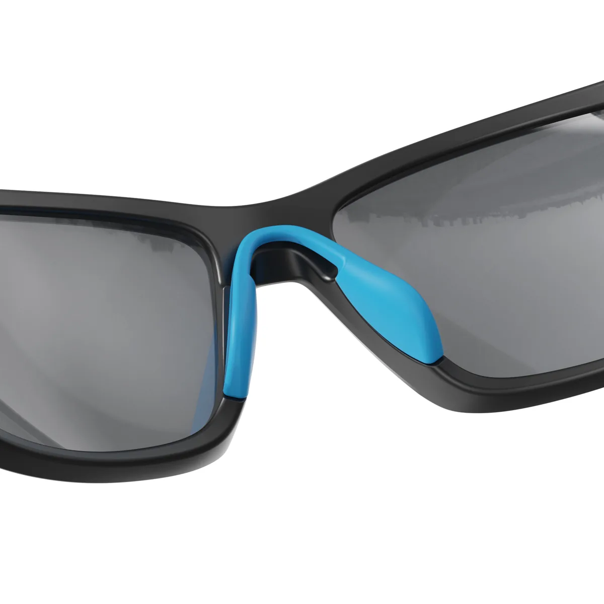 WORLUX KA02-03 full-rim sports sunglasses, matte black frame with ice blue — nose pad detail