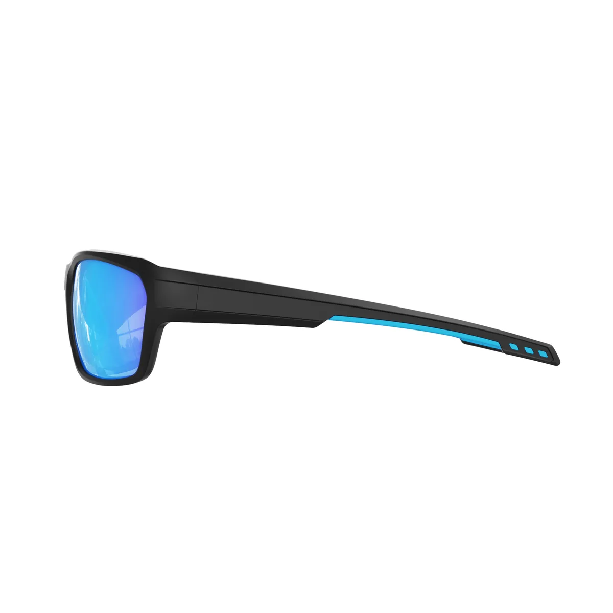 WORLUX KA02-03 full-rim sports sunglasses, matte black frame with ice blue — side view