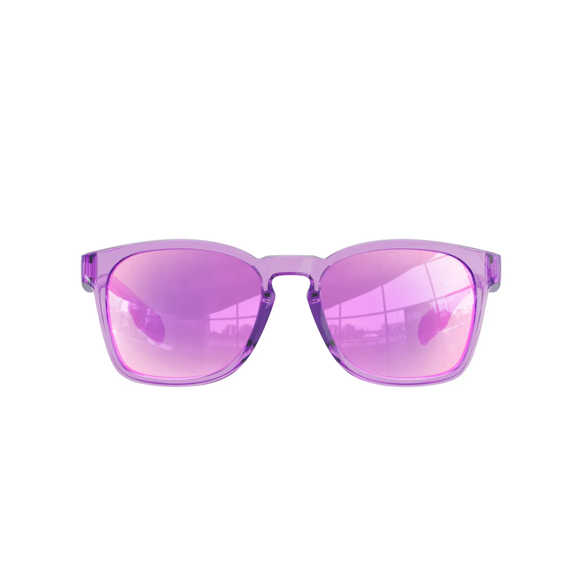 WORLUX KB05-11 lifestyle sports sunglasses, glossy translucent purple frame with purple mirror — front view