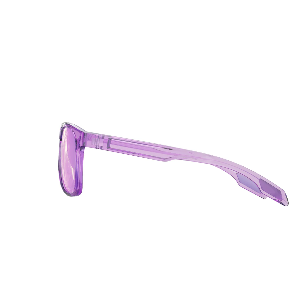 WORLUX KB05-11 lifestyle sports sunglasses, glossy translucent purple frame with purple mirror — side view