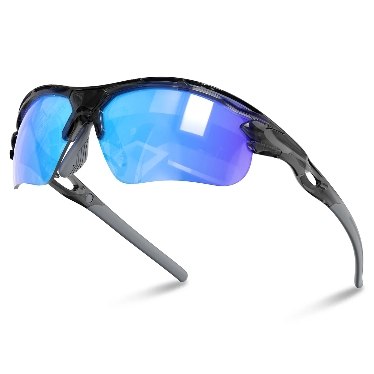 WORLUX KD02-02 semi-rimless sports sunglasses, glossy translucent black frame with ice blue