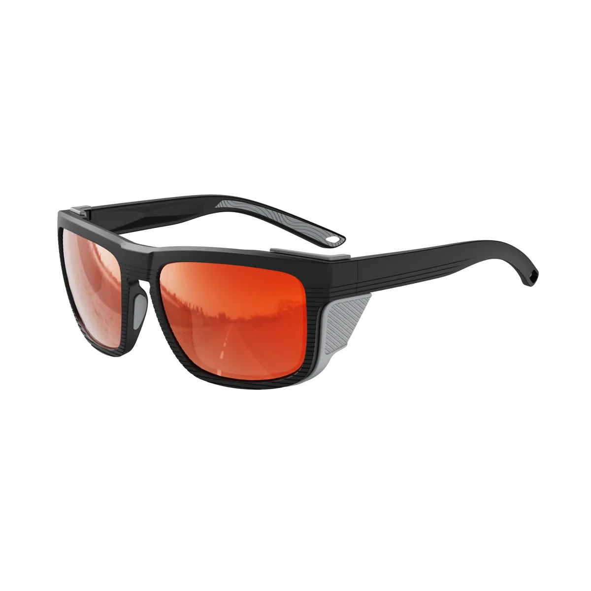 WORLUX KM-Y361F side-shield fishing sunglasses, matte black frame with orange red