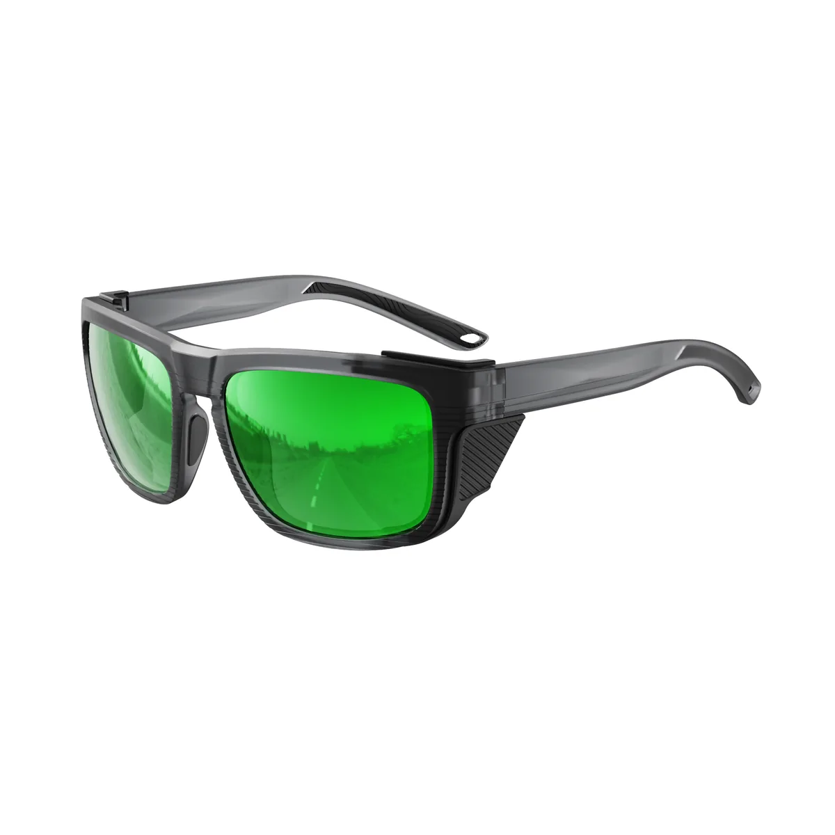 WORLUX KM-Y361F side-shield fishing sunglasses, matte translucent dark grey