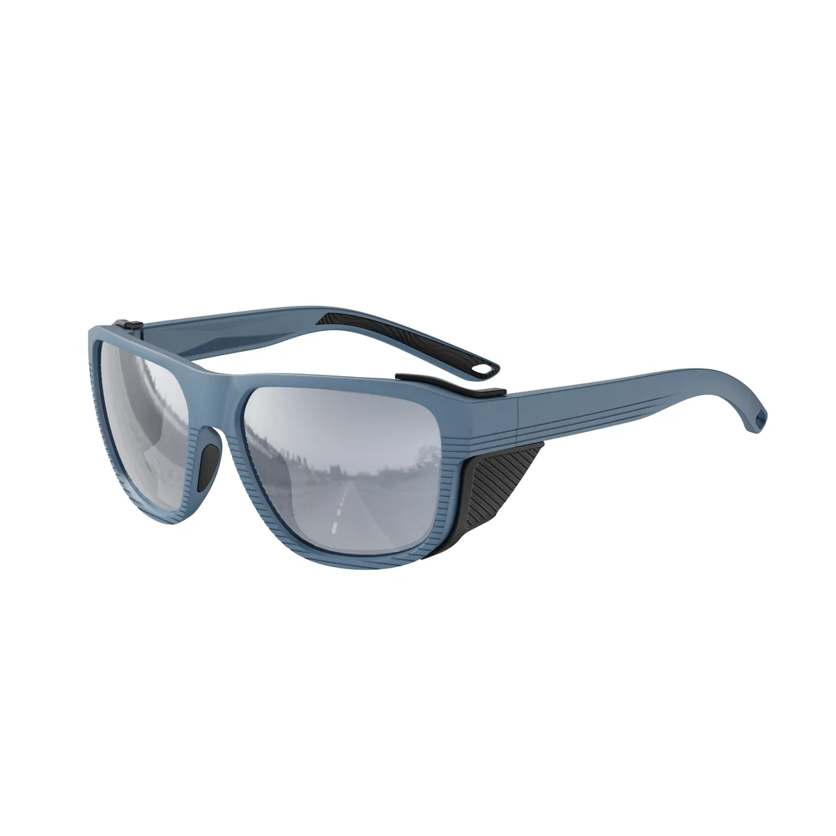 WORLUX KM-Y360F side-shield fishing sunglasses, light blue grey frame with silver mirror