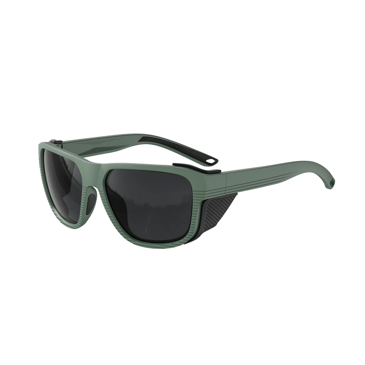 WORLUX KM-Y360F side-shield fishing sunglasses, pantone 2407u green grey — lens detail