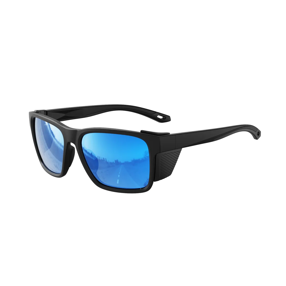 WORLUX KM-Y362F side-shield fishing sunglasses, matte black frame with ice blue