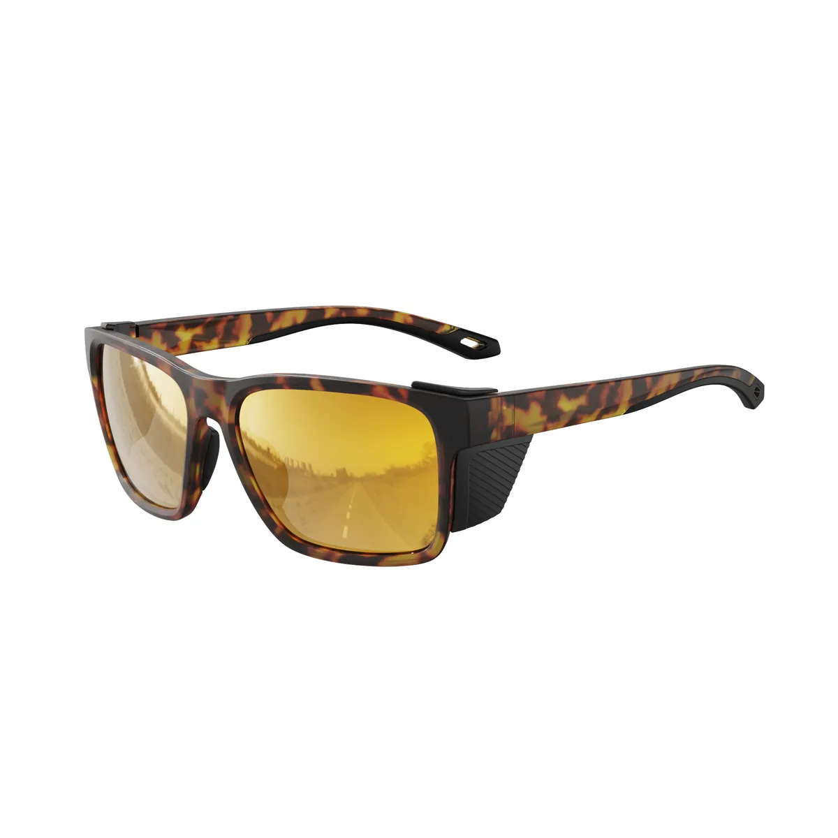 WORLUX KM-Y362F side-shield fishing sunglasses, matte brown tortoise frame with gold mirror