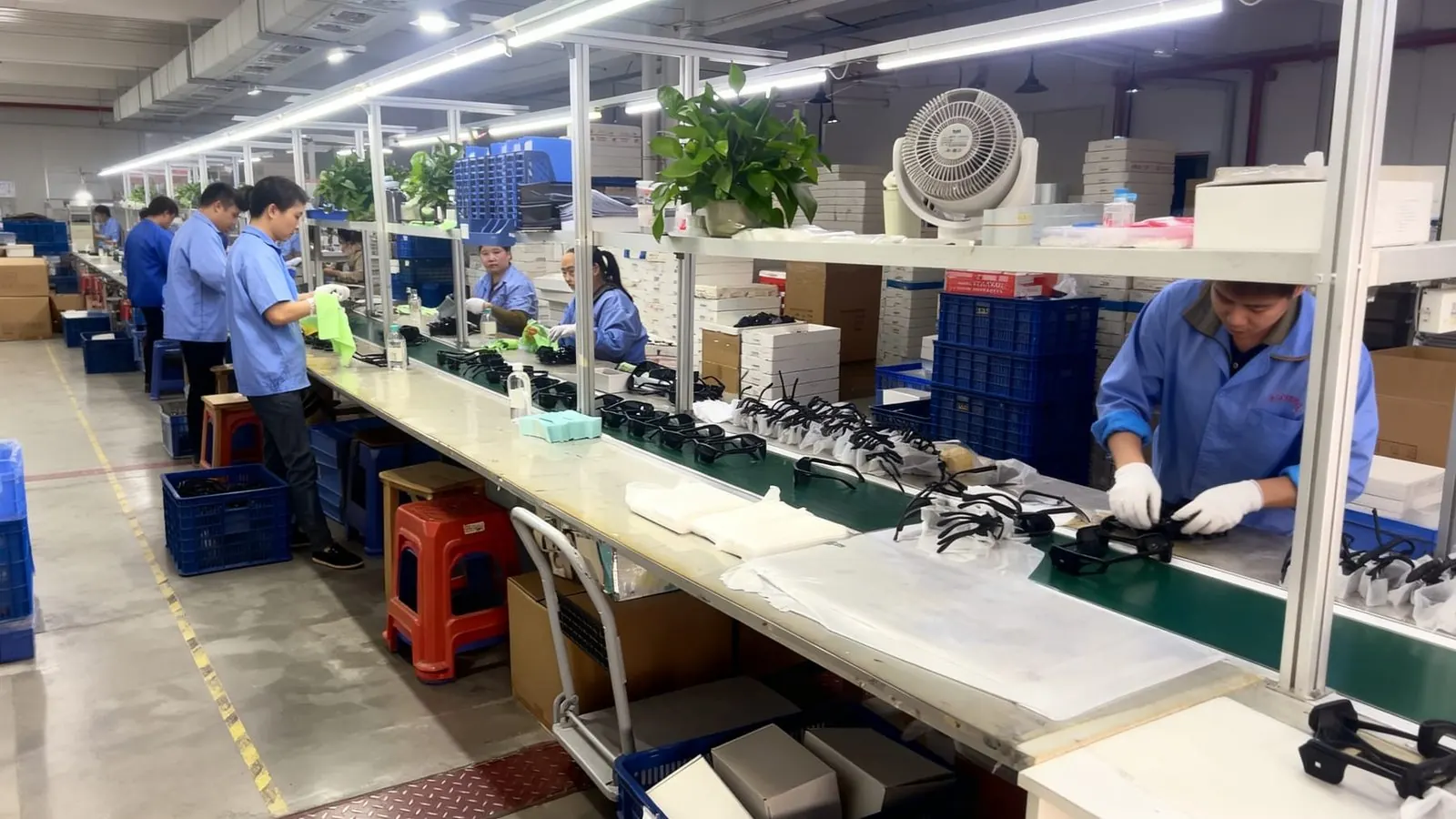 Sports eyewear assembly line